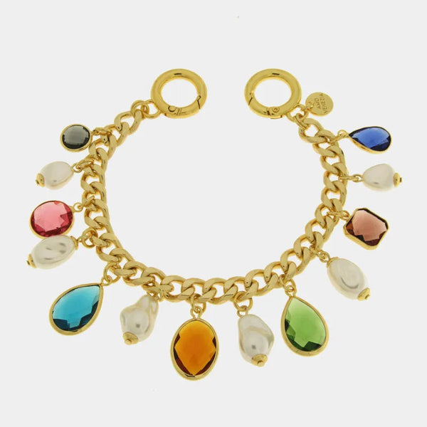 Accessorio borsa in Metallo catena con cristalli colorati e perle — collezione acqua alta