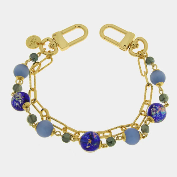 Accessorio borsa in Metallo doppia catena con cristalli blu — collezione acqua alta