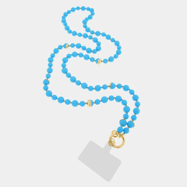 Catena per Cellulare  con perle azzurre  sintetiche — collezione acqua alta