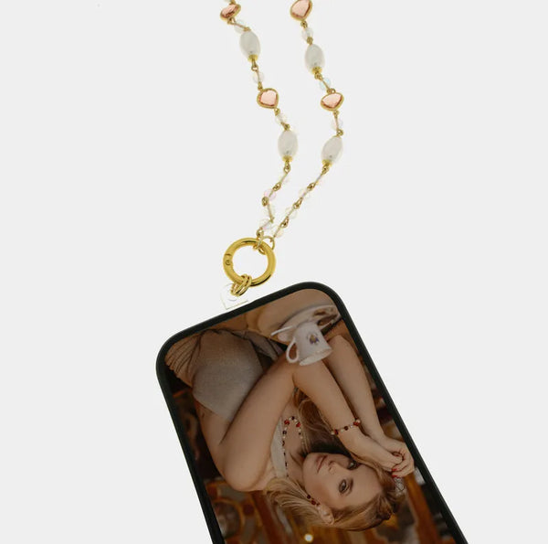 Catena per Cellulare cristalli rosa e perle — collezione acqua alta