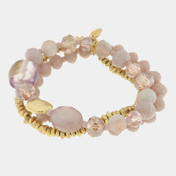 Bracciale in Metallo multifilo con cristalli e pietre lilla — collezione burano