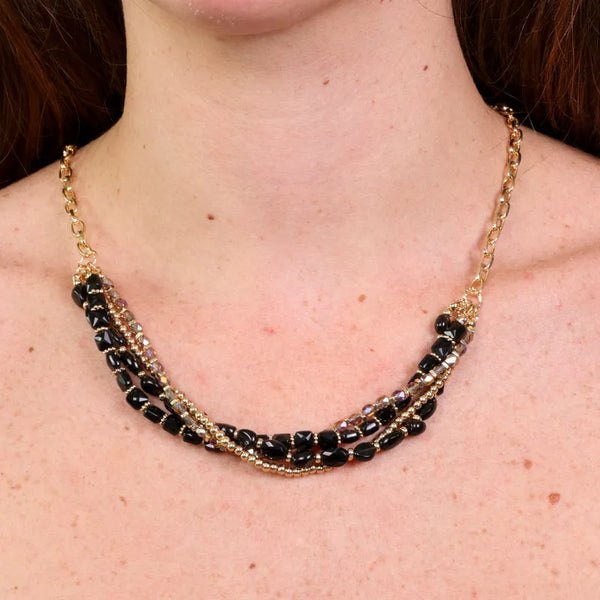 Collana in Metallo multifilo con pietre nere — collezione burano
