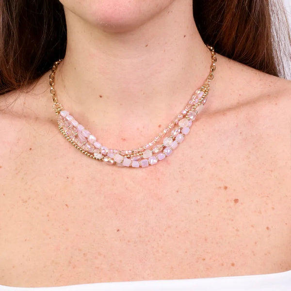 Collana in Metallo multifilo con pietre rosa — collezione burano