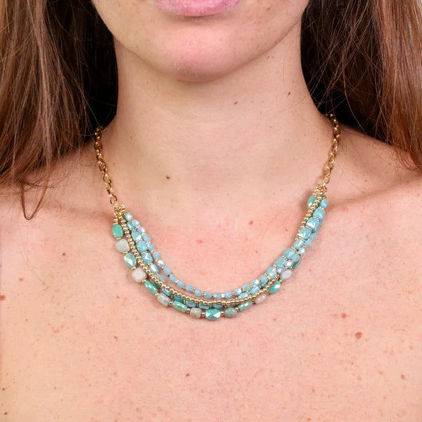 Collana in Metallo multifilo con pietre verdi — collezione burano