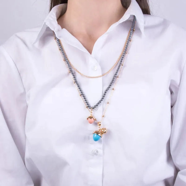 Collana in Metallo multifilo con cristalli e sonaglio pendente — collezione CANAL GRANDE
