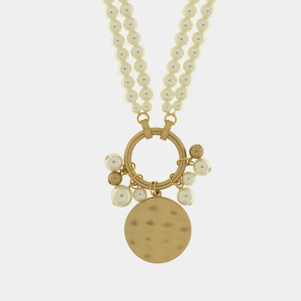 Collana in Metallo multifilo con perle e moneta satinata — collezione CANAL GRANDE