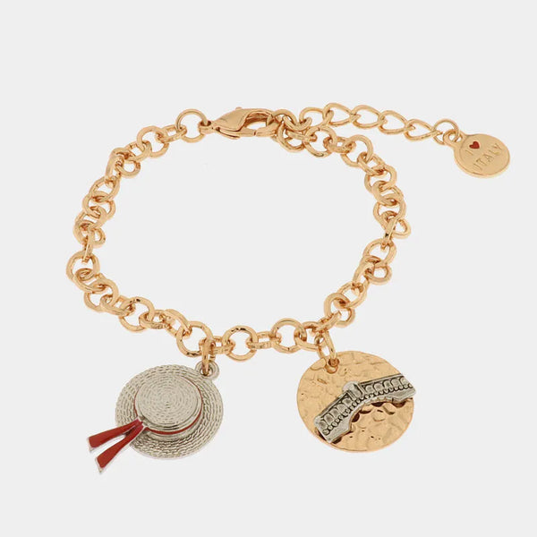 Bracciale in Metallo con cappello veneziano e ponte di rialto pendenti — collezione cannareggio