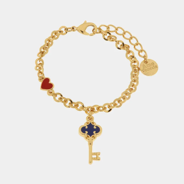 Bracciale in Metallo con chiave pendente in smalto blu — collezione cannareggio