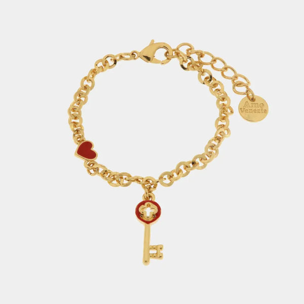 Bracciale in Metallo con chiave pendente in smalto rosso — collezione cannareggio