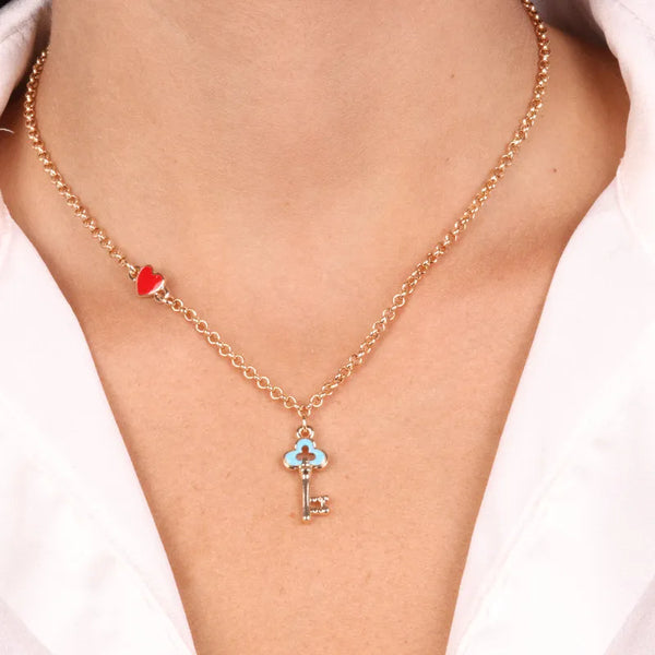 Collana in Metallo con chiave pendente in smalto blu — collezione cannareggio
