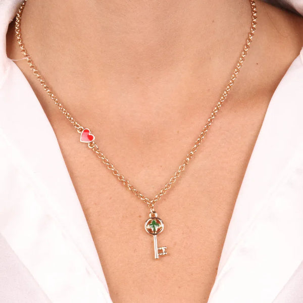 Collana in Metallo con chiave pendente in smalto verde — collezione cannareggio