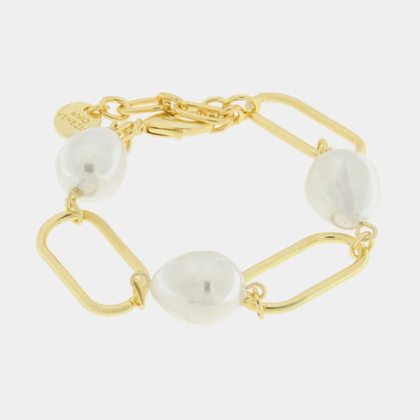 Bracciale in Metallo con catena e perle bianche — collezione doge