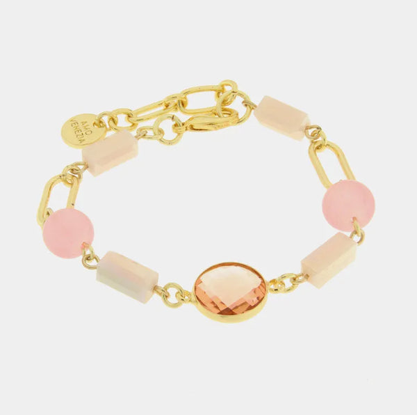 Bracciale in Metallo con cristallo e perle rosa — collezione doge