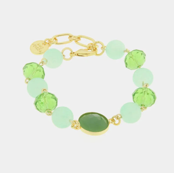 Bracciale in Metallo con cristallo e perle verdi — collezione doge