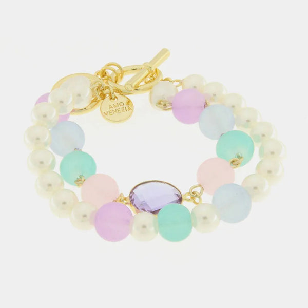 Bracciale in Metallo con perle bianche e multicolor — collezione doge