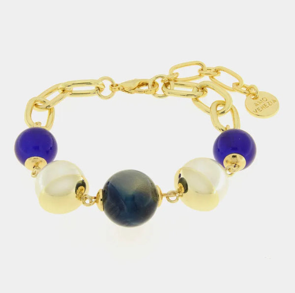 Bracciale in Metallo con perle nera , bianca e blu — collezione doge
