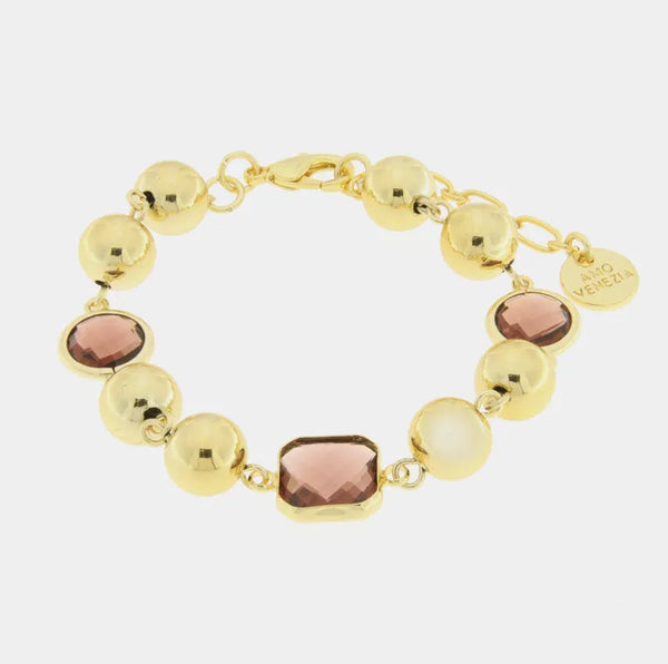 Bracciale in Metallo con pietre marroni e perle lucide — collezione doge