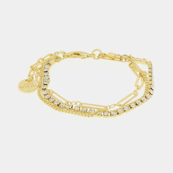 Bracciale in Metallo multifilo con catena e zirconi — collezione doge