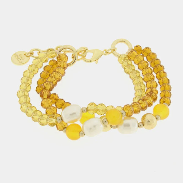 Bracciale in Metallo multifilo di perline e perle gialle — collezione doge