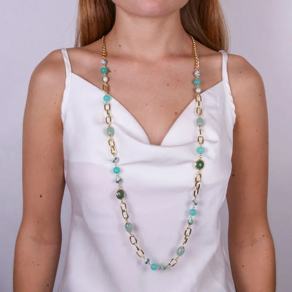 Collana in Metallo con catena e cristalli colorati — collezione doge
