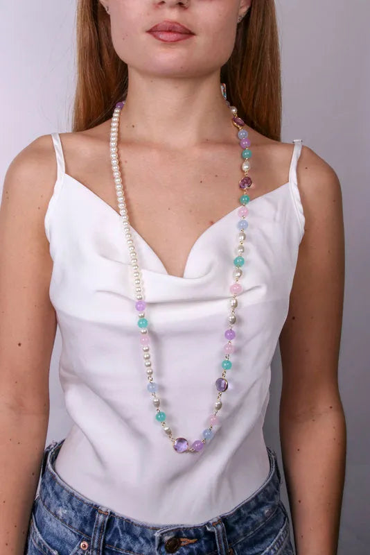 Collana in Metallo con perle bianche e multicolor — collezione doge