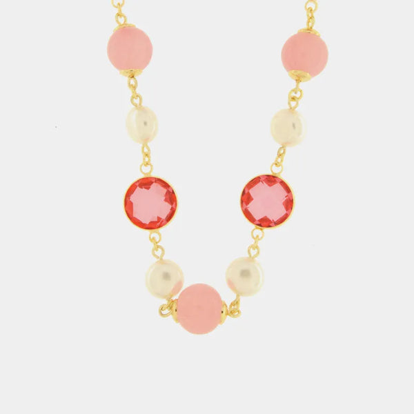 Collana in Metallo con perle rosa e cristallo — collezione doge