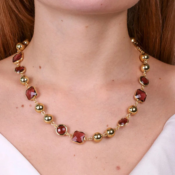 Collana in Metallo con pietre marroni e perle lucide — collezione doge