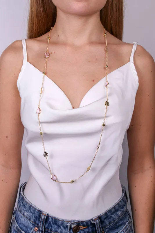 Collana in Metallo lunga con cristalli e perle lucide — collezione doge