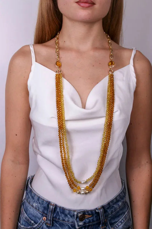 Collana in Metallo lunga con perline e perle gialle — collezione doge