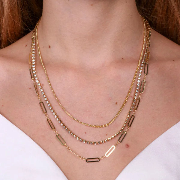 Collana in Metallo multifilo con catena e zirconi — collezione doge