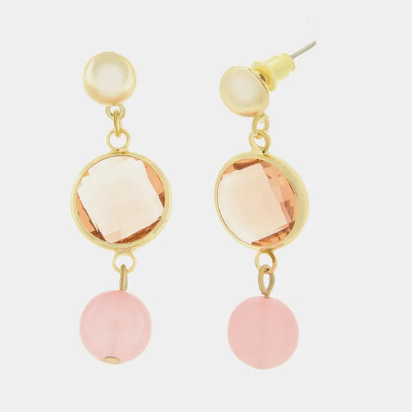 Orecchini in Metallo con cristallo e perla rosa — collezione doge