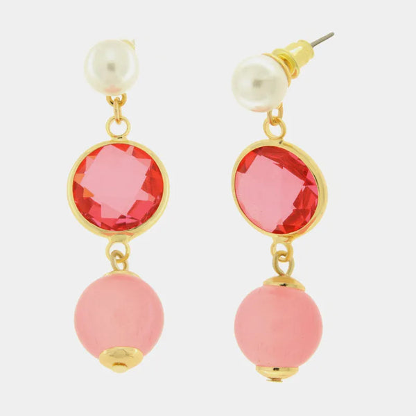 Orecchini in Metallo con cristallo e perla rosa — collezione doge