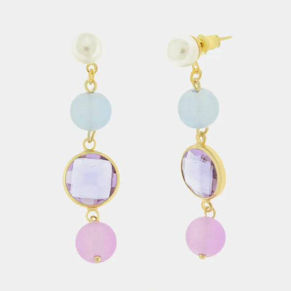 Orecchini in Metallo con cristallo viola e perle — collezione doge