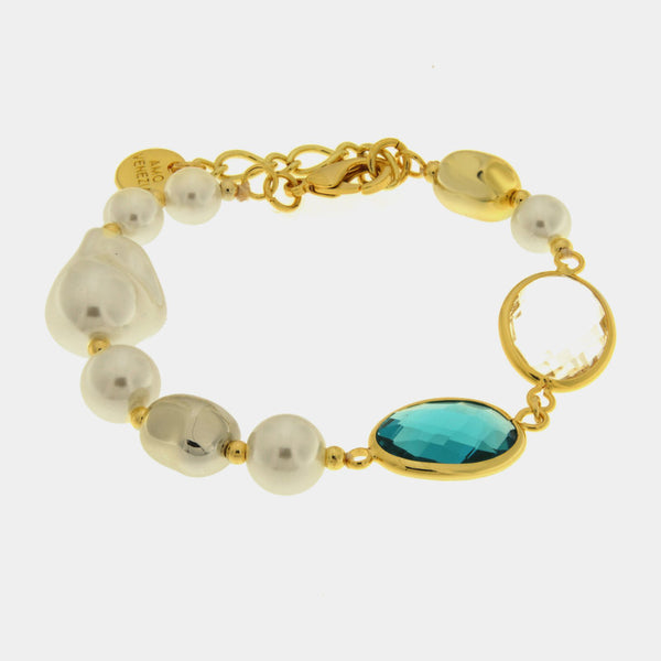 Bracciale in Metallo perle e cristalli — collezione dolce laguna