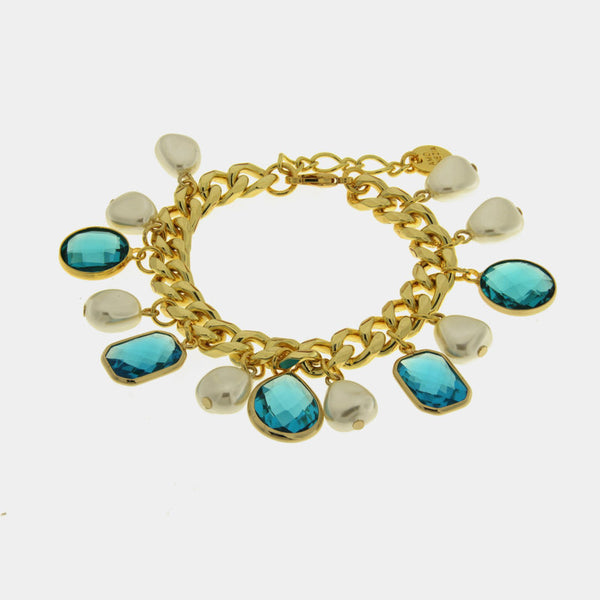 Bracciale in Metallo perle e cristalli azzurri — collezione dolce laguna
