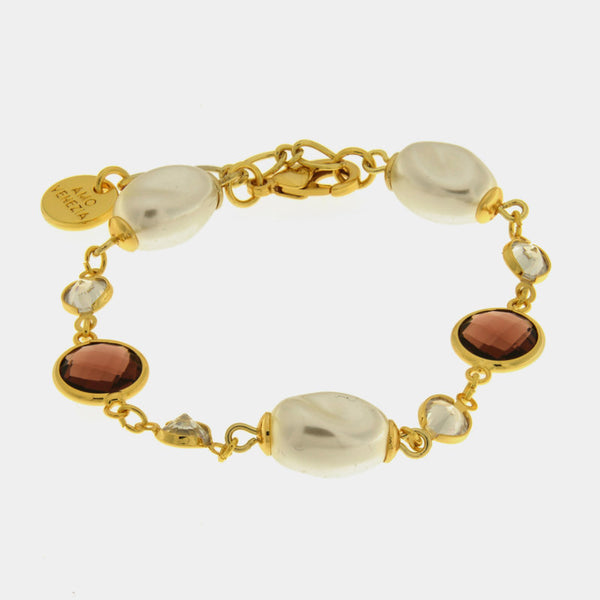 Bracciale in Metallo perle e cristalli marroni — collezione dolce laguna
