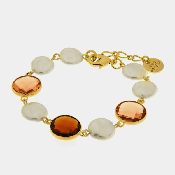 Bracciale in Metallo perle e cristalli marroni — collezione dolce laguna