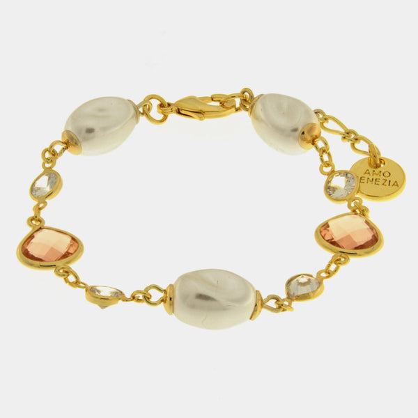 Bracciale in Metallo perle e cristalli rosa — collezione dolce laguna