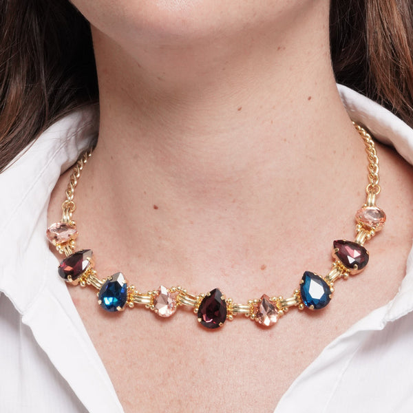 Collana in Metallo cristalli a goccia colorati — collezione dolce laguna