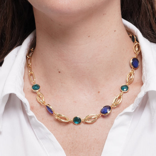 Collana in Metallo cristalli blu e azzurri — collezione dolce laguna