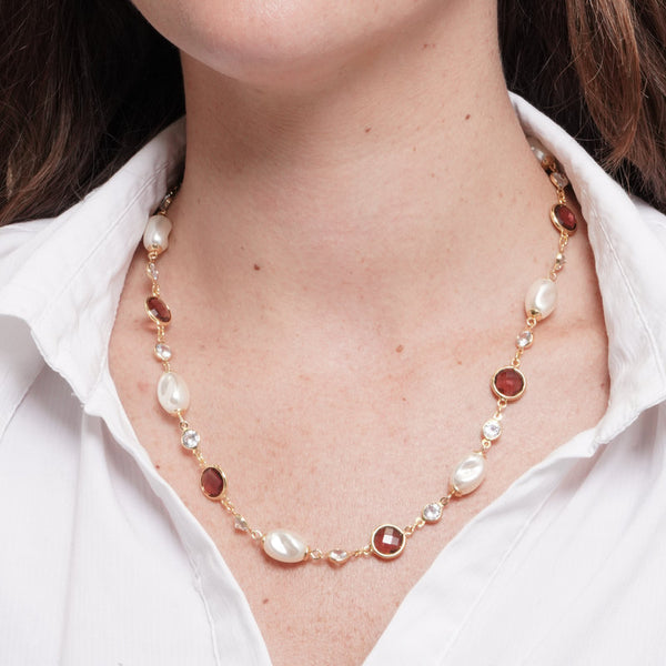 Collana in Metallo giro di perle e cristalli marroni — collezione dolce laguna