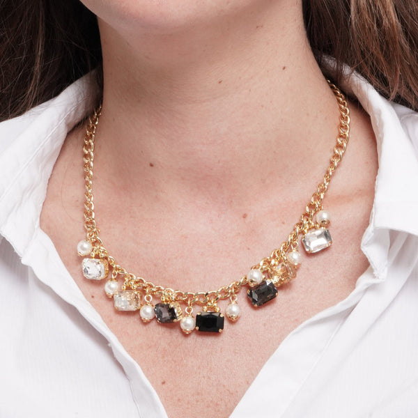 Collana in Metallo perle e cristalli — collezione dolce laguna