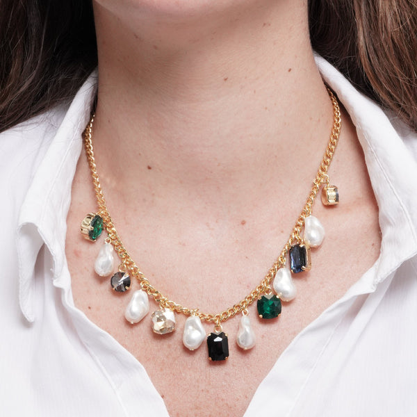 Collana in Metallo perle e cristalli — collezione dolce laguna