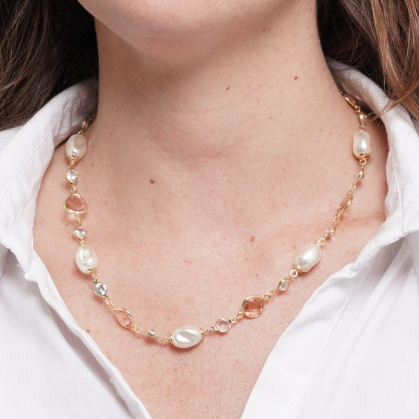 Collana in Metallo perle e cristalli — collezione dolce laguna