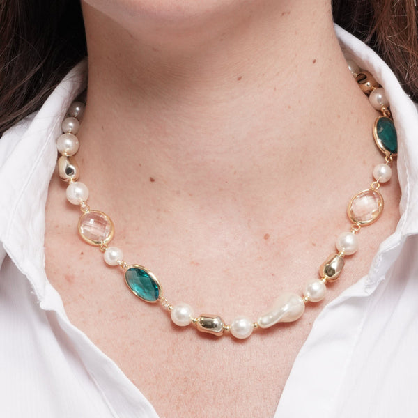 Collana in Metallo perle e cristalli azzurri — collezione dolce laguna