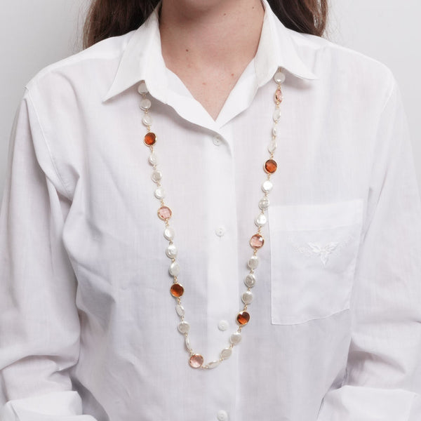 Collana in Metallo perle e cristalli marroni — collezione dolce laguna