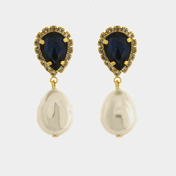 Orecchini in Metallo cristalli blu e perle — collezione dolce laguna