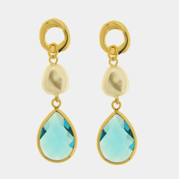 Orecchini in Metallo goccia azzurra e perla — collezione dolce laguna