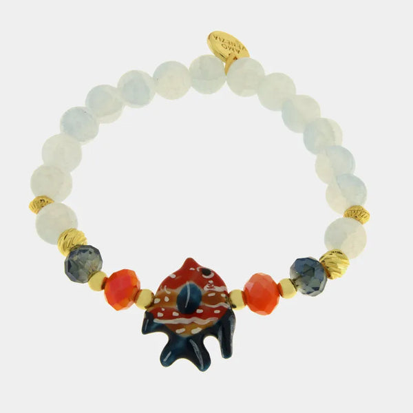 Bracciale in Metallo con murano stone, pesciolino nero arancio dorato — collezione golden murano