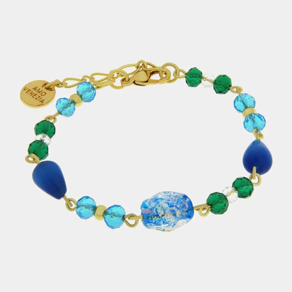 Bracciale in Metallo con pietre verdi e blu — collezione golden murano